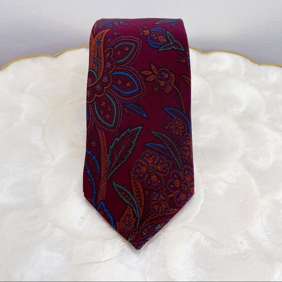 Handmade Italian Silk Burgundy Red Paisley Mens Silk Tie Classic Wedding 56.5” - Picture 4 of 9